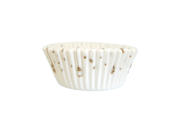 Ramadan lanterne - Hvit & Gull 50 Cupcakeformer i papir - 5x3cm