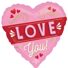 Retro Love 1 Folieballong - Hjerte - 28" (71cm)
