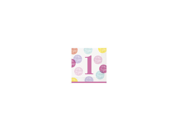 Servietter - Rosa Dots - Første Bursdag 33cm - 16pk