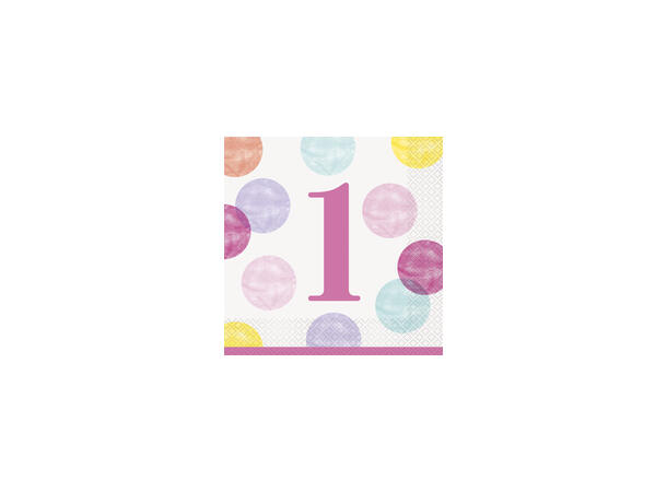 Servietter - Rosa Dots - Første Bursdag 33cm - 16pk