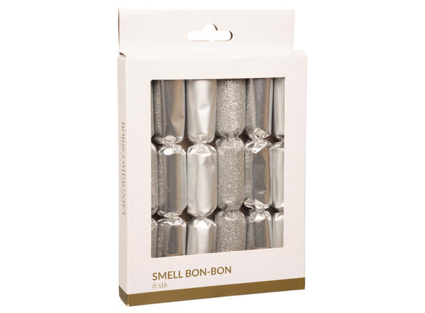 Smell Bon-Bon sølv - 3 assortert 6 stk 15 cm lange, med knall,vits & hatt