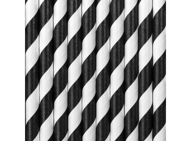Sugerør - Sorte striper 10 Papirsugerør - 19,5cm