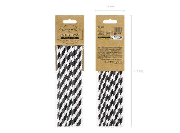 Sugerør - Sorte striper 10 Papirsugerør - 19,5cm