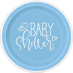 Tallerkener - Baby Shower Blue Hearts 18cm - 8pk