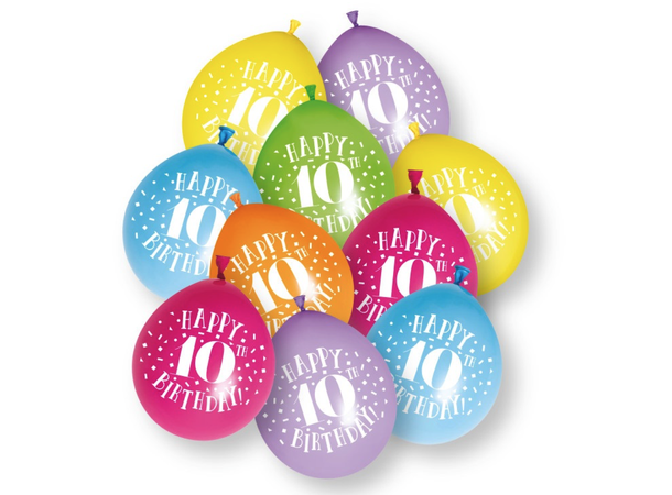 Ballonger - 10 År "Happy 10th Birthday" Assortert - 25cm - 10pk