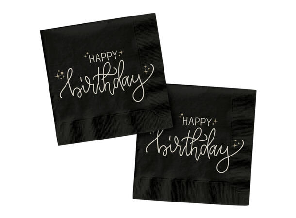 Creme Noir - "Happy Birthday" 20 Lunsjservietter - 33x33cm