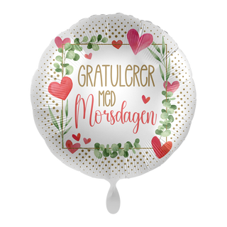 Gratulerer med Morsdagen - Hjerter 1 Folieballong rund - 17" - (43cm)