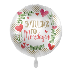 Gratulerer med Morsdagen - Hjerter 1 Folieballong rund - 17" - (43cm)