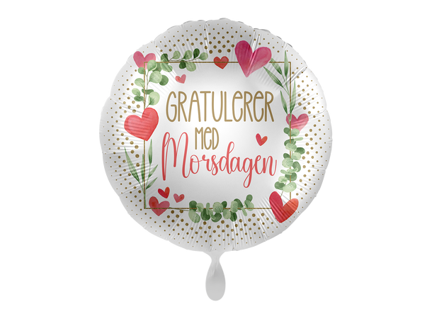 Gratulerer med Morsdagen - Hjerter 1 Folieballong rund - 17" - (43cm)