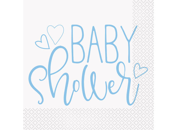 Servietter - Blue Hearts Baby Shower 16pk - 33cm