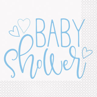 Servietter - Blue Hearts Baby Shower 16pk - 33cm