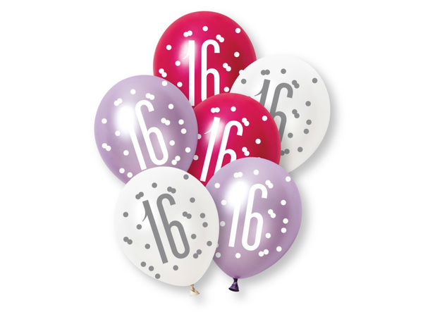 Ballonger - 16 År - Rosa & Sølv 30cm - 6pk