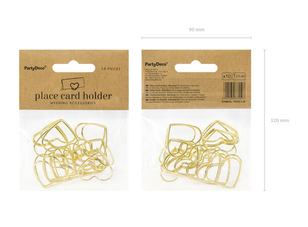 Bordkortholdere - Gullhjerte 10 bordkortholdere i metall - 2,5cm 