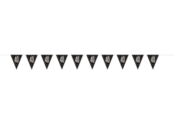 Flaggbanner - 40 År - Sort & Sølv 290cm