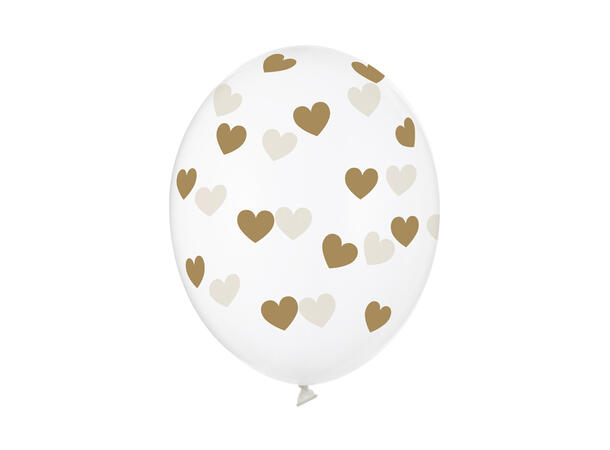 Klare ballonger med gullhjerter 6 gummiballonger - 30cm (12")