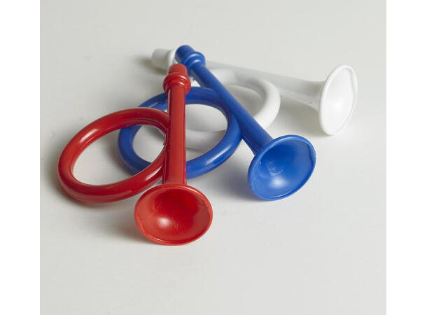 17. mai mini posthorn, Rød, Hvit og Blå 3 Festfløyter i plast