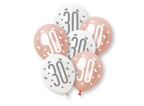 Ballonger - 30 År - Rosegull 30cm - 6pk