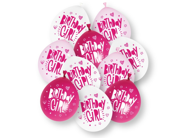 Ballonger - "Birthday Girl" Rosa og Hvit - 25cm - 10pk
