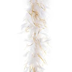 Boa - Hvit med gullfrynser 1 Fjærboa 45 gram - 2m