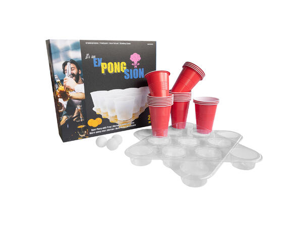 Drikkelek - Beer Pong 22 kopper i papp og 4 baller i plast