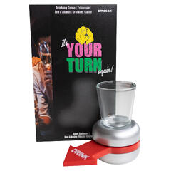 Drikkelek - Shottetuten peker på 1 plastglass og en spinner i plast