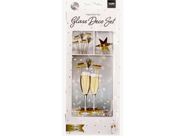 Glassdekorsett - Black & Goldt HNY 12 dekorasjoner til drinkglass i papir 