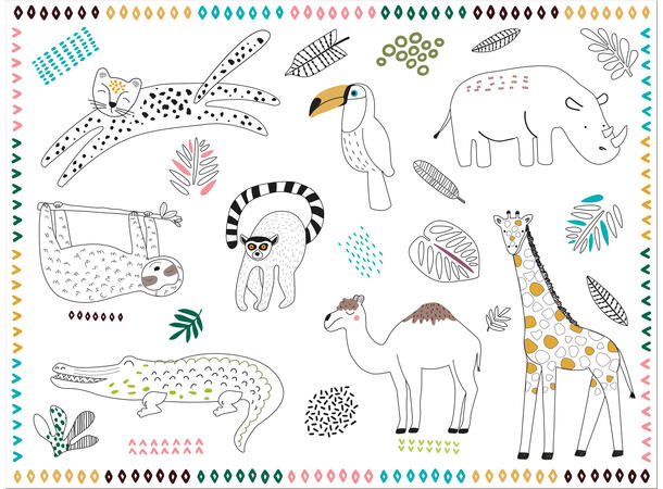 Zoo Party 6 Fargeleggbare bordbrikker i papir