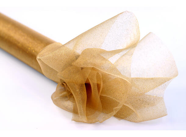 Bordløper - Organza - Glitter Gull 1 Rull i stoff - 0,36x9 lm