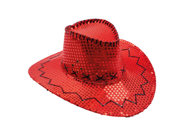 Cowboyhatt - Rød med paljetter 1 Hatt