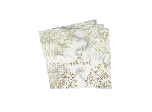 Eid Mubarak - Marble & Gold 20 Lunsjservietter 3-lags - 33x33cm