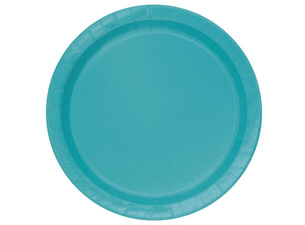Ensfarget Turkis - Plastfri 8 Runde tallerkener i papp - 23cm