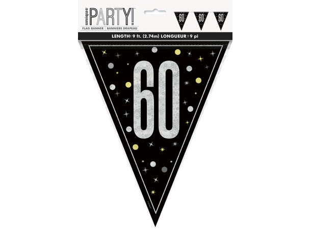 Flaggbanner - 60 År - Sort & Sølv 290cm