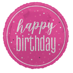 Folieballong - Happy Birthday Glitz Rosa - 46cm
