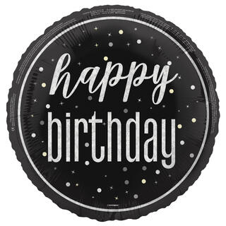 Folieballong - "Happy Birthday" Sort & Sølv - 46cm
