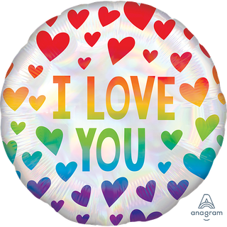 Iridescent Rainbow Hearts 1 Folieballong - Rund - 18" (43cm)