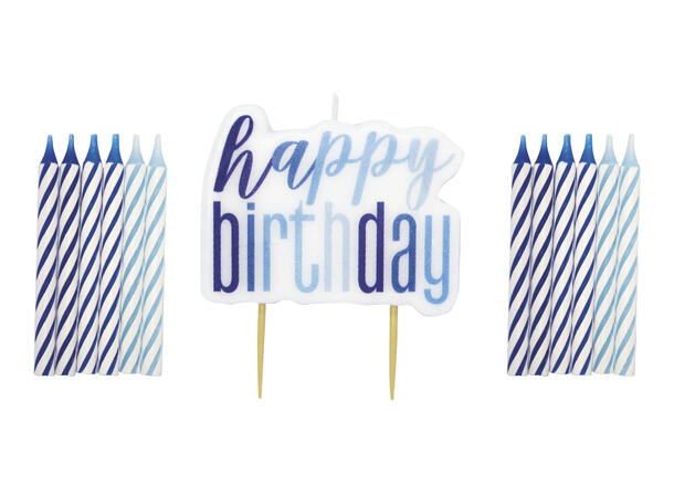Kakelys - "Happy Birthday" - Blå & Sølv Sett