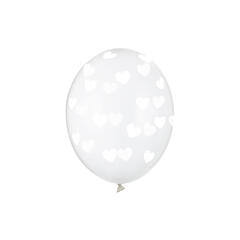 Klare ballonger med hvite hjerter 6 gummiballonger - 30cm (12")