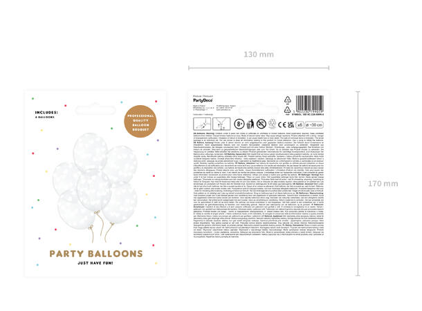 Klare ballonger med hvite hjerter 6 gummiballonger - 30cm (12")