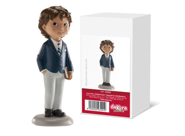 Konfirmasjon - Gutt med blå jakke 1 Kakefigur i plast - 13cm 