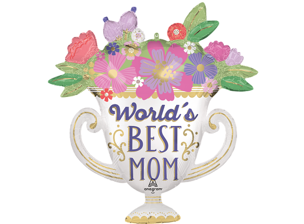 Satin World's Best Mom - Trophy 1 Folieballong med form - 71x76cm 