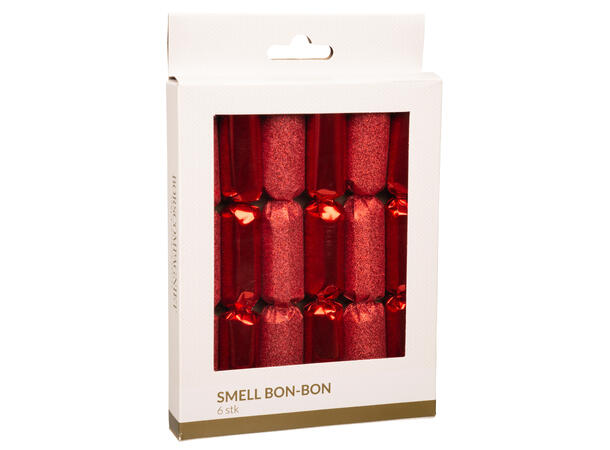 Smell Bon-Bon - rød 2 assortert metallic 6 stk 15 cm lange, med knall,vits & hatt 