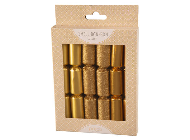 Smell Bon-Bon gull metallic glitter 3ass 6 stk 15 cm lange, med knall,vits & hatt 