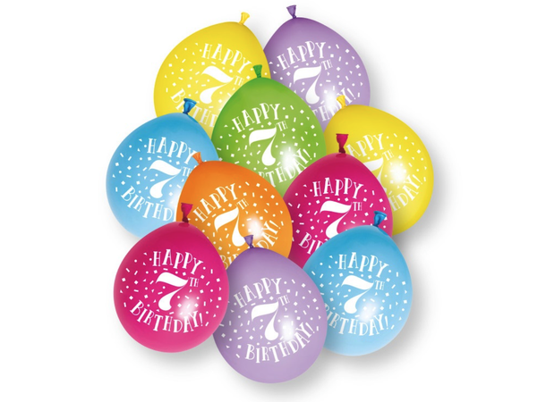Ballonger - 7 År "Happy 7th Birthday" Assortert - 25cm - 10pk