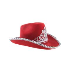 Cowboyhatt - Rød med paljetter og krone 1 Hatt