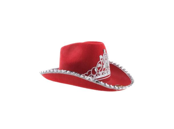 Cowboyhatt - Rød med paljetter og krone 1 Hatt