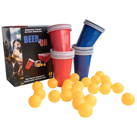 Drikkelek - Beer Pong 24 kopper i papp og 24 baller i plast