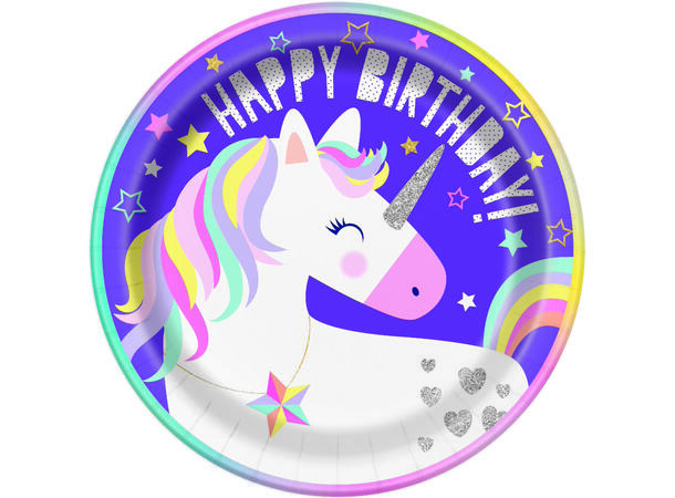 Unicorn - Plastfri 8 Runde tallerkener i papp - 23cm
