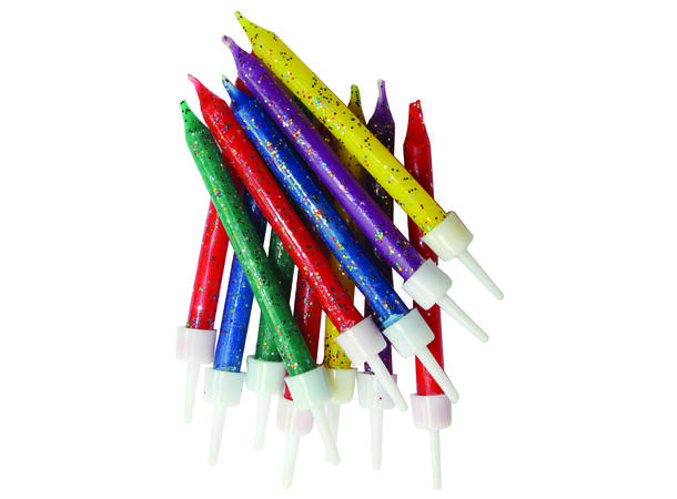 12 Glitter Kakelys Multi-Farget 7,5cm - Kakelys med holdere