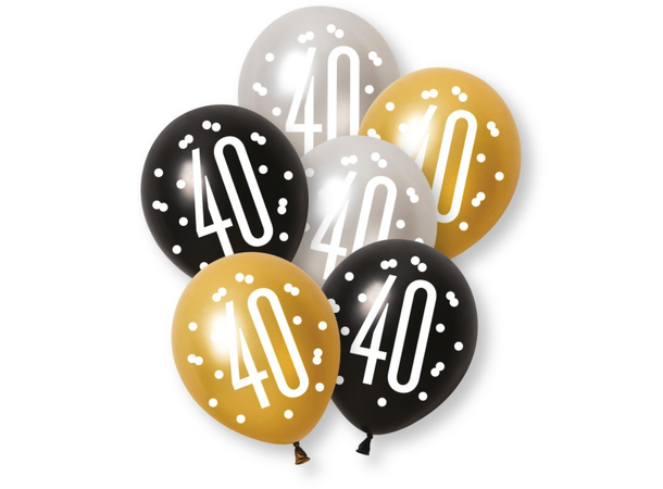 Ballonger - 40-årsdag Svart, Sølv & Hvit - 30cm - 6pk