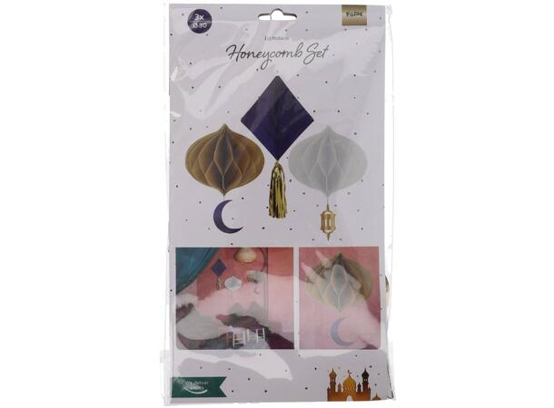 Eid Mubarak 3 Honeycombdekorasjoner i papir 